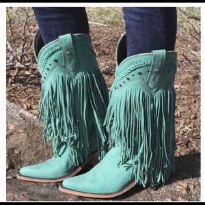 Liberty Black Turquoise Fringe Boots